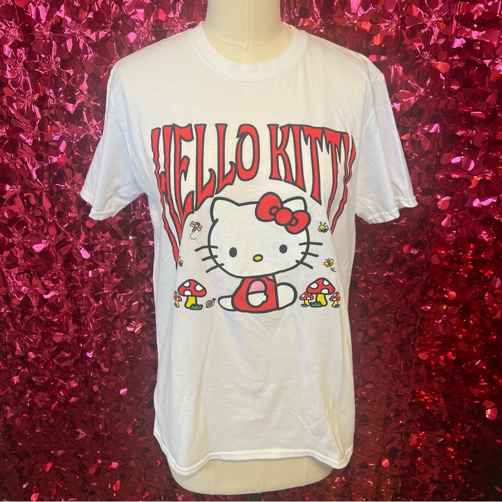 Hello Kitty Sanrio Kawaii Japan Graphic Mushrooms T Shirt Women Sz Med